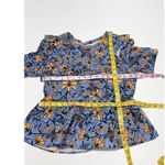 ZARA  Exaggerated Ruffle Floral Print Blouse Top Short Sleeve‎ Blue Orange Small Photo 6
