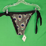 NWT Kamoni Womens Peacock Feather Print V Neck Cheeky Bikini Medium Large Brown Photo 3