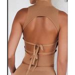 Mistress Rocks  Top Women’s Size Large Camel Sleeveless Strappy Back Ribbed Mock Photo 1