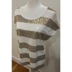 Chico's  White & Gold Sequin Striped Short Sleeve Tee Size S holiday top Photo 1