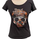 Harley Davidson Baby Tee Size Medium 100 Anniversary Skull Flames Milwaukee Black Photo 0