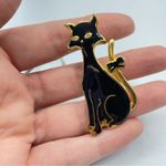 Vintage Cat Pin Brooch Set Silver Ultra Craft & Gold Tone Black Enamel Cats Photo 2