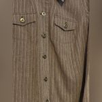 cj banks  Brown striped collared long sleeve button down shirt top Euc 1X Photo 1