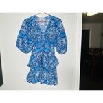 Sandro  Blue Floral Linen Blend A-Line V-Neck Mini Dress Size 36 US 4 Photo 7