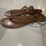 Lauren Ralph Lauren Leather Braided Slingback Thong Sandals Women's 7.5B Gold Size 7.5 Photo 3