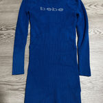Bebe  Blue‎ Rhinestone Logo Ribbed Long Sleeve Bodycon Mini Dress Fall  Medium Photo 0