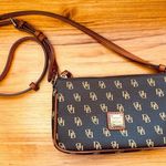 Dooney & Bourke Coated Canvas DB Logo Crossbody Bag Dark Brown Red Interior Photo 0