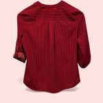 Notations Cute red black striped blouse roll sleeve pockets  petite small office Photo 2