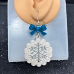 ❄️ Snowflake Dangle Earrings with Blue Bow & Silver Accents 💙✨ Photo 1