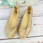 SO  Round Toe Ballet Flats Sequin Espadrille Blush Gold Size 8 Photo 3