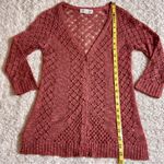Pink Rose  Sheer Crochet Button Up Cardigan Mocha Umber S Small Photo 4
