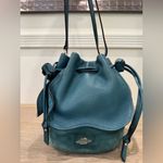 Coach  Petal Drawstring Dark Teal Bucket Leather And Suede Bag Purse #F11829 Photo 3
