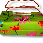 Vintage Y2K Braciano Purse Bag Tropical Floral Beaded Bamboo Handles Green Pink Photo 2