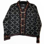 Icelandic Design Sweater Full Zip 100% Wool Aztec Floral Black Embellished Small Photo 0