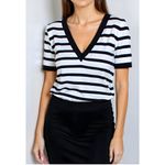 EMERSON FRY Luxe Emerson Knit Top, Mariner Stripe Tencel & Cashmere, Large White Photo 1