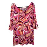 Trina Turk Pink Bold Bright Bell Sleeve Abstract 60s Shirt Dress Medium NEW Photo 1