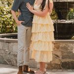 Hazel and Olive Boutique Yellow Plaid Tiered Midi Dress Photo 4