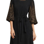 Vtg Jack Bryan Black Beaded Sleeve Midi Dress Sz L Evening Cocktail Shift Gown Size L Photo 0