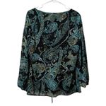 Roz & Ali  Paisley Blouse Women Size Medium Teal Black Lined Top Long Sleeve City Photo 1