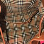 BURBERRYS Large Brown Leather Bucket Drawstring Bag Nova Check Lining Authentic Photo 2