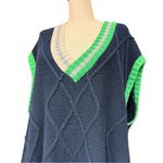 Free People Chunky Knit V Neck Sleeveless Sweater Tunic Navy Green Size Medium Photo 4