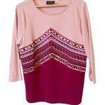 Bob Mackie  Pink Geometric Embroidered 3/4 Sleeve Blouse Size Large‎ Photo 0