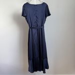 Nicole Miller New York sz 10 Blue Wrap Midi Dress Ruffle Flutter Cocktail Luxury Photo 4