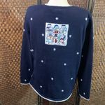 cj banks Vintage  Hand Embroidered Navy Blue Snowman Cardigan Size XL Photo 3