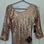 Lulus NWT  Delightful Ways Champagne Gold Sequin Dress Mini Prom Homecoming Club Photo 2