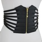Retro Style Black Elastic Faux Leather Waist Belt Wide Waistband‎ Gold Zipper Photo 4