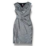 Vince Camuto Vince‎ Camuto Metallic Shimmer Drape Neck Sleeveless Sheath Dress Silver 2 Photo 12