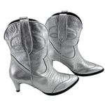 SETA Metallic Silver Leather Western Cowgirl Ankle Boots Heeled EU 37 US 6.5 Size 7 Photo 0