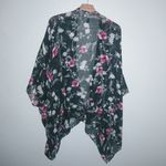 Lane Bryant  Cotton Kimono Fuchsia Black Noir Floral Pattern Photo 2