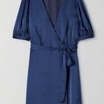 Aritzia  Wilfred Lune Mini Wrap Satin Dress, Navy Blue Size Small Photo 0