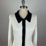 White House | Black Market Petite Black + White Colorblock Cardigan Photo 3