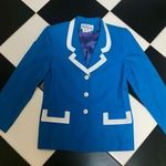 Oleg Cassini Vintage 80s  Blazer Jacket Bright Lapis White Trim Gold Lion Buttons Photo 0