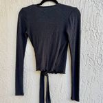 NWT Abercrombie&Fitch Long Sleeve Knit Ruffle Hem Wrap Tie Top Black Women's XS Photo 2