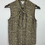 J.Crew Leopard Tie Neck Blouse XS Tan Animal Print Office Chic Preppy Career Photo 0