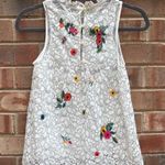 Maeve Anthropologie Maci White Lace Top with Floral Multi-Color Embroidery Photo 1