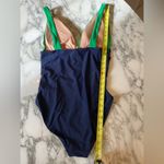 J.Crew NWOT Swimsuit V Neck Ruched One Piece Green and Navy Color Block Sz L Photo 6