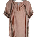 J Jill Short Sleeve Embroidered Shirt Size Medium Peach Orange Boho Linen Blend Photo 0