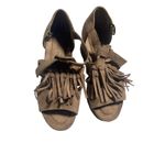 Pierre Dumas  Brown Fringe Wedge Sandals Size 6 Peep-Toe Slingback Photo 1