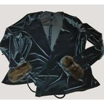 Chetta B Black Velvet Blouse Jacket Top NYC Real Mink Fur Cuff Crossover Photo 1