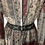 Hommage Women's Patchwork Long Sleeve Mini Dress Size Medium Red Black Tan Photo 8