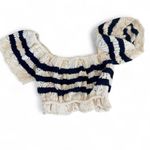 ZARA  Cream & Black Stripped Cropped Top Excellent Condition Size L Photo 1