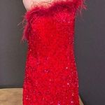 Women’s Pink Short Feather & Sequin One Shoulder Prom Party Dress Size 14 *READ Pink Photo 0