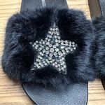 Steve Madden Black Faux Fur Shimmer Embellished Star Slide Sandals Photo 4