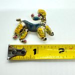 Vintage? Playful Poodle Dog Enamel Brooch Lapel Pin Pink Crystals Gray Yellow Photo 3