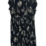 Bila Black Toile Floral Gauze Midi Dress XL Boho Button Front Tie Back Rayon Photo 0
