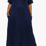 Boutique Elegant Blue Maxi Dress with side pockets v-neck Details nwot Photo 0